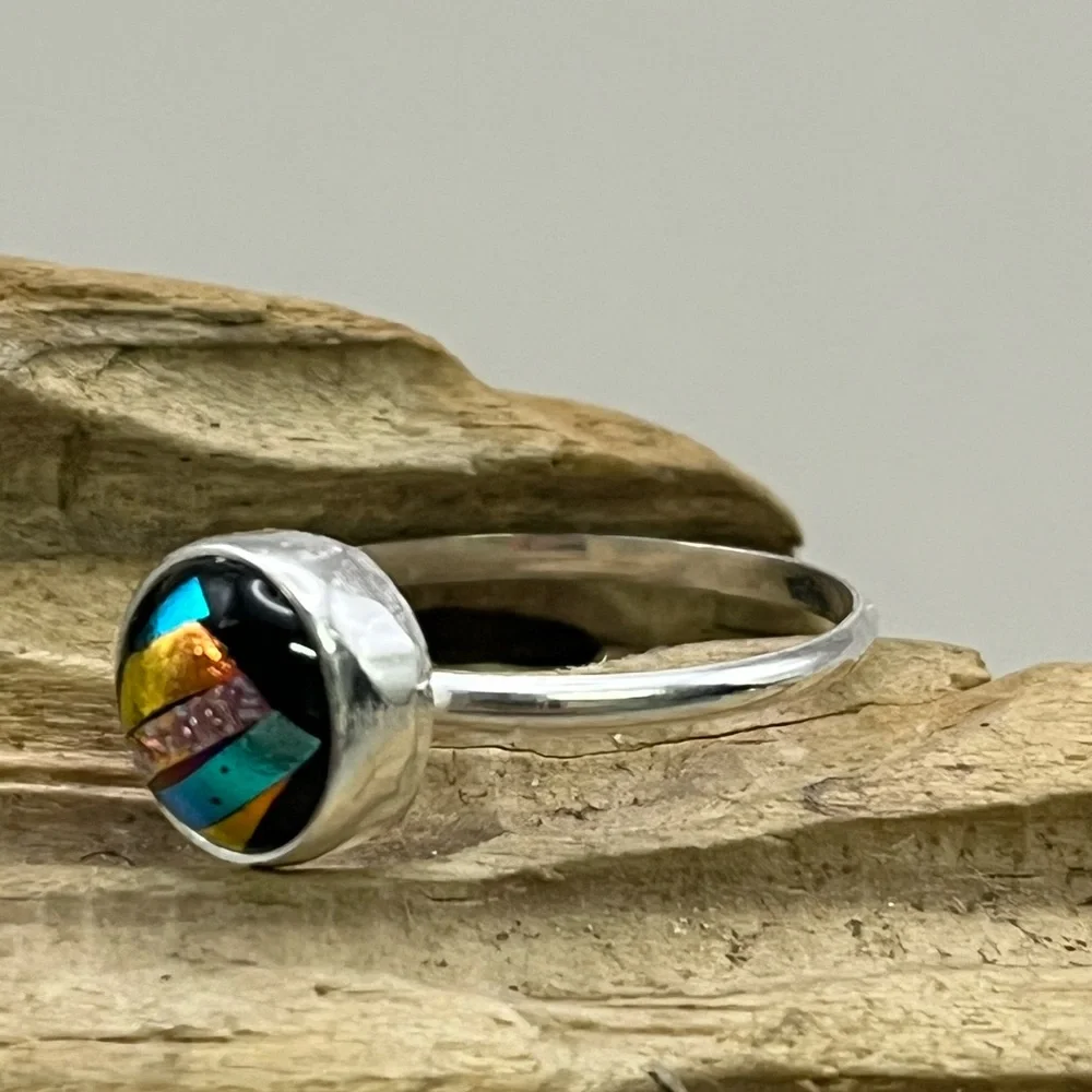 Vibrant Dichroic Glass Rings with Sterling Silver Accents - Picture 2 of 2